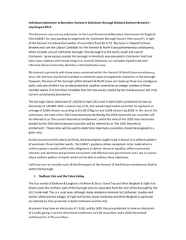 Individual Submission to Boundary Review in Colchester Borough (Edward Carlsson Browne) – July/August 2014