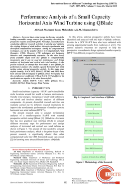 Performance Analysis of a Small Capacity Horizontal Axis Wind Turbine Using Qblade