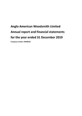 Anglo American Woodsmith Limited Annual Report and Financial Statements for the Year Ended 31 December 2019