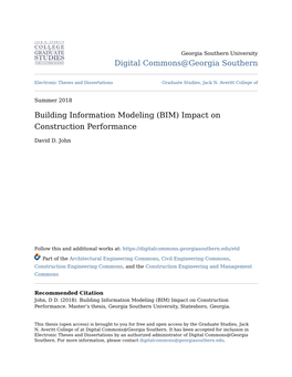 Building Information Modeling (BIM) Impact on Construction Performance