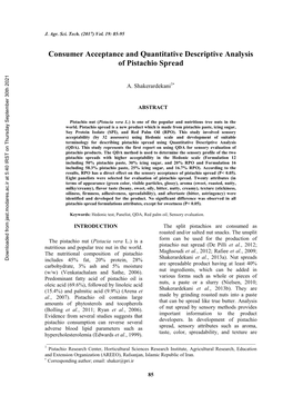 Consumer Acceptance and Quantitative Descriptive Analysis of Pistachio Spread