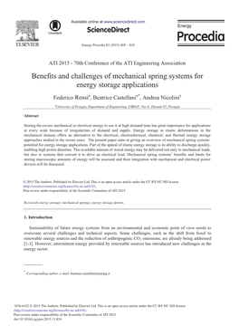 Benefits and Challenges of Mechanical Spring Systems for Energy Storage Applications