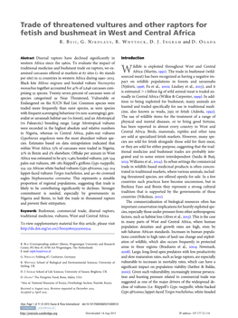 Trade of Threatened Vultures and Other Raptors for Fetish and Bushmeat in West and Central Africa