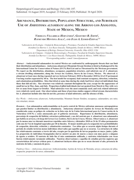 Abundance, Distribution, Population Structure, and Substrate Use of Ambystoma Altamirani Along the Arroyo Los Axolotes, State of Mexico, Mexico