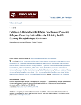 Fulfilling US Commitment to Refugee Resettlement