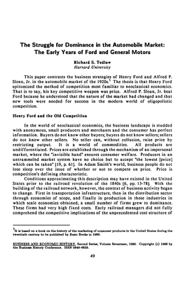 The Struggle for Dominance in the Automobile Market: the Early Years of Ford and General Motors