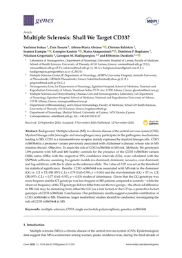 Multiple Sclerosis: Shall We Target CD33?