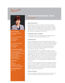 Toshiko Takenaka, Ph.D. of Counsel