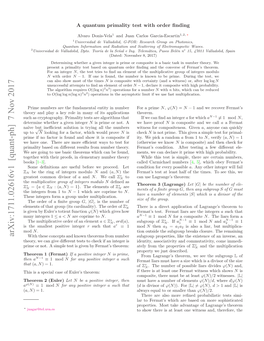 A Quantum Primality Test with Order Finding