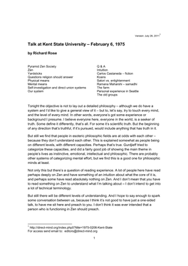 Talk at Kent State University – February 6, 1975 by Richard Rose