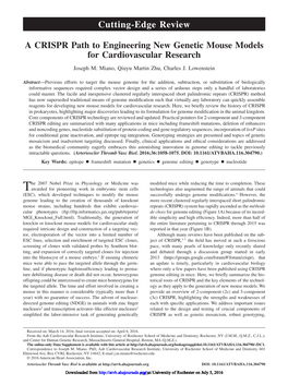 A CRISPR Path to Engineering New Genetic Mouse Models for Cardiovascular Research