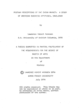 Postwar Perceptions of the China Market: a Study of American Businessmen's Attitudes, 1943-1949