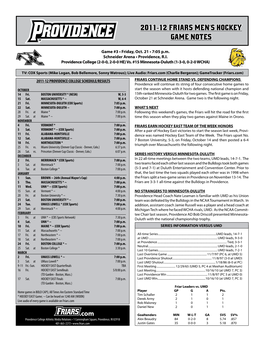 2011-12 Friars Men's Hockey Game Notes