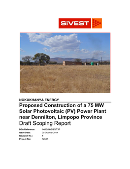 (PV) Power Plant Near Dennilton, Limpopo Province Draft Scoping Report
