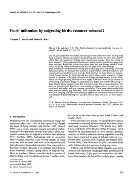 Patch Utilization by Migrating Birds: Resource Oriented?