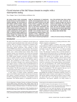 Crystal Structure of the Jak3 Kinase Domain in Complex with a Staurosporine Analog