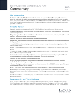 Lazard Japanese Strategic Equity Fund Monthly Commentary