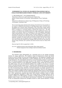 L. Arulmurugan, M. Ilangkumaran " Experimental Study on Graphene/Transition Metal Chalcogenide Based Energy Storage and Conversion