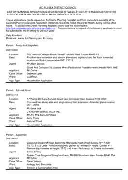 Planning Applications Received 31 October to 06 November 2019