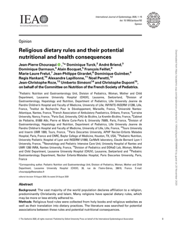 Religious Dietary Rules and Their Potential Nutritional and Health