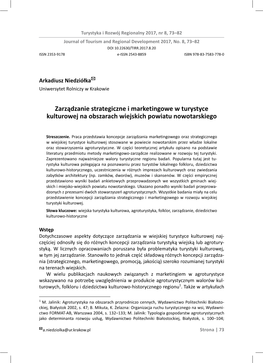 Zarządzanie Strategiczne I Marketingowe W Turystyce Kulturowej Na Obszarach Wiejskich Powiatu Nowotarskiego