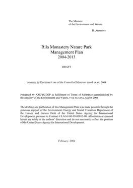 Rila Monastery Nature Park Management Plan 2004-2013