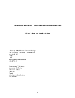 Nuclear Pore Complexes and Nucleocytoplasmic Exchange