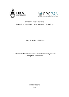 Análise Cladística E Revisão Taxonômica De Cosmoclopius Stål (Hemiptera, Reduviidae)