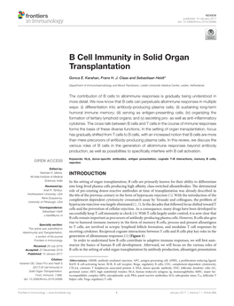 B Cell Immunity in Solid Organ Transplantation