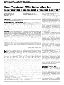 Does Treatment with Duloxetine for Neuropathic Pain Impact Glycemic Control?