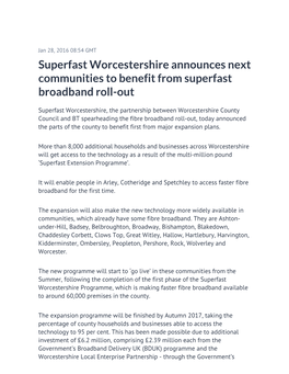 Superfast Worcestershire Announces Next Communities to Benefit from Superfast Broadband Roll-Out