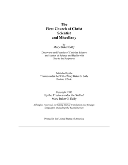 The First Church of Christ Scientist and Miscellany