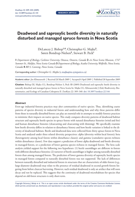 Deadwood and Saproxylic Beetle Diversity in Naturally Disturbed and Managed Spruce Forests in Nova Scotia