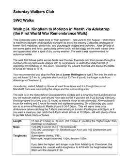 Saturday Walkers Club SWC Walks Walk 224. Kingham to Moreton In