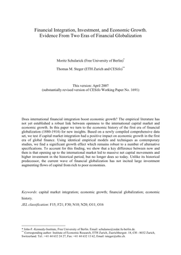 Financial Integration, Investment, and Economic Growth. Evidence from Two Eras of Financial Globalization