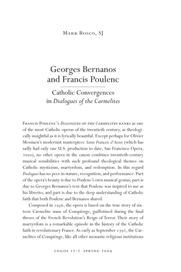 Georges Bernanos and Francis Poulenc Catholic Convergences in Dialogues of the Carmelites