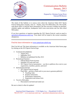 Communication Bulletin January, 2013 Volume 3