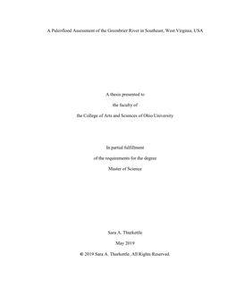 A Paleoflood Assessment of the Greenbrier River in Southeast, West Virginia, USA