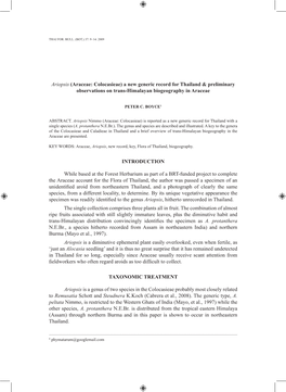 Ariopsis (Araceae: Colocasieae) a New Generic Record for Thailand & Preliminary Observations on Trans-Himalayan Biogeography in Araceae