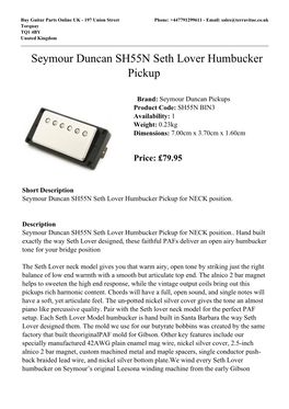 Seymour Duncan SH55N Seth Lover Humbucker Pickup