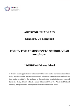 Admissions Policy