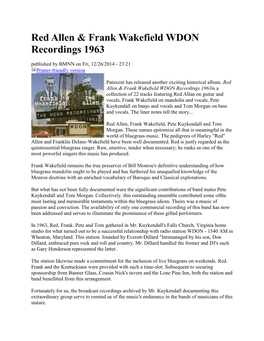 Red Allen & Frank Wakefield WDON Recordings