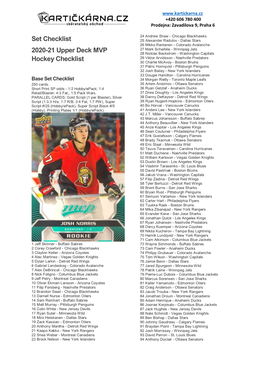 Set Checklist 2020-21 Upper Deck MVP Hockey Checklist