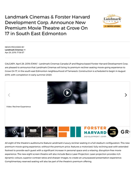 Landmark Cinemas & Forster Harvard Development Corp. Announce New