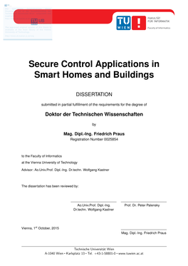 Secure Control Applications in Smart Homes and Buildings