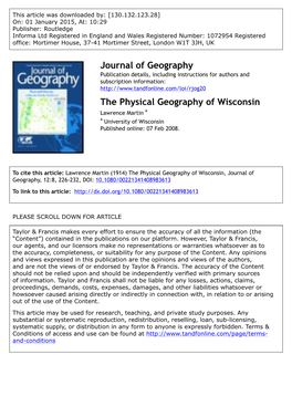 The Physical Geography of Wisconsin Lawrence Martin a a University of Wisconsin Published Online: 07 Feb 2008