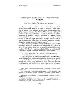 Pistols, Crime, and Public: Safety in Early America Clayton E. Cramer