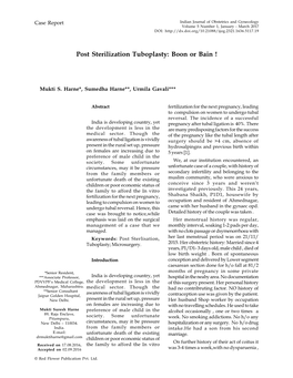 Post Sterilization Tuboplasty: Boon Or Bain !