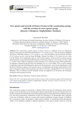 New Species and Records of Stenus (Nestus) of the Canaliculatus Group, with the Erection of a New Species Group (Insecta: Coleoptera: Staphylinidae: Steninae)