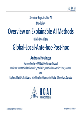 Overview on Explainable AI Methods Global‐Local‐Ante‐Hoc‐Post‐Hoc